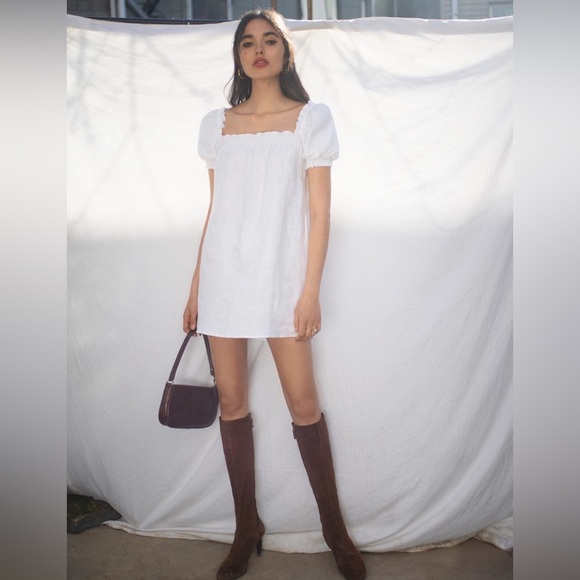 Reformation Carsen Puff-sleeve Linen Mini Dress in White - Picture 2 of 5